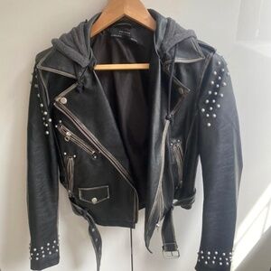 Zara Black Faux Leather-Studded Jacket